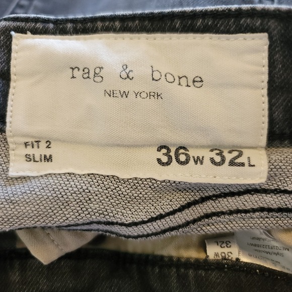 Rag & Bone Fit 2 Slim Mens 36x32 Loopback Denim Jeans Wylie Grey MED21F1223BBWY - Picture 7 of 16